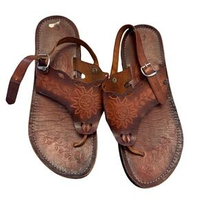 Authentic Mexican Women’s Brown Leather Sun-Emblem Sandals from Mexico Sz 9